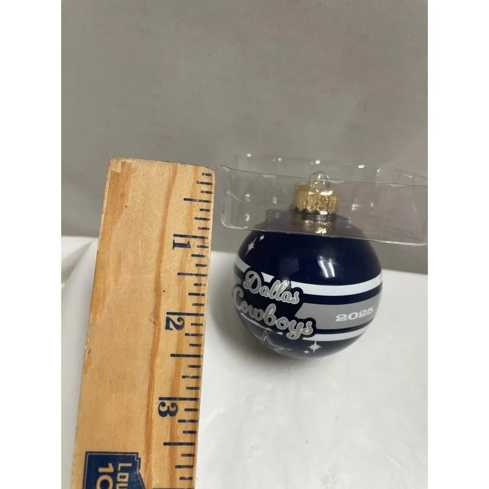 Dallas Cowboys NFL FOCO Glass Ball Christmas Ornament Navy Blue Silver 2025 1960